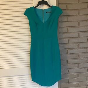 Black Halo Teal Cap-Sleeve Sheath Dress